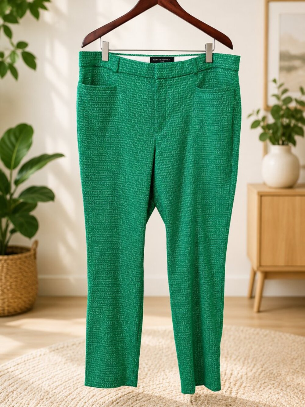 Banana Republic Sloan Pants Size 14 Green Print Ankle Career Stretch Women